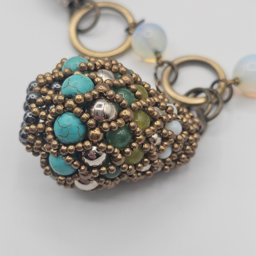 Bronze & Turquoise Tone Beaded Pendant Necklace 22" Boho Chic Earthy Southwest - Picture 14 of 16